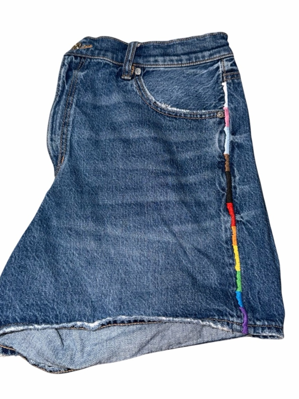 American Eagle Outfitters PRIDE 🏳️‍🌈 Dark Blue High-Rise Denim Shorts - Picture 7 of 10